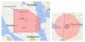 Drönarkartan: Trafikzon (ATZ) och 1-km-zon runt helikopterflygplats