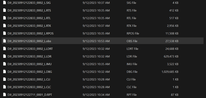 En lista över olika filtyper med namn, datum, tid och storlek visas i ett filhanteringsprogram.