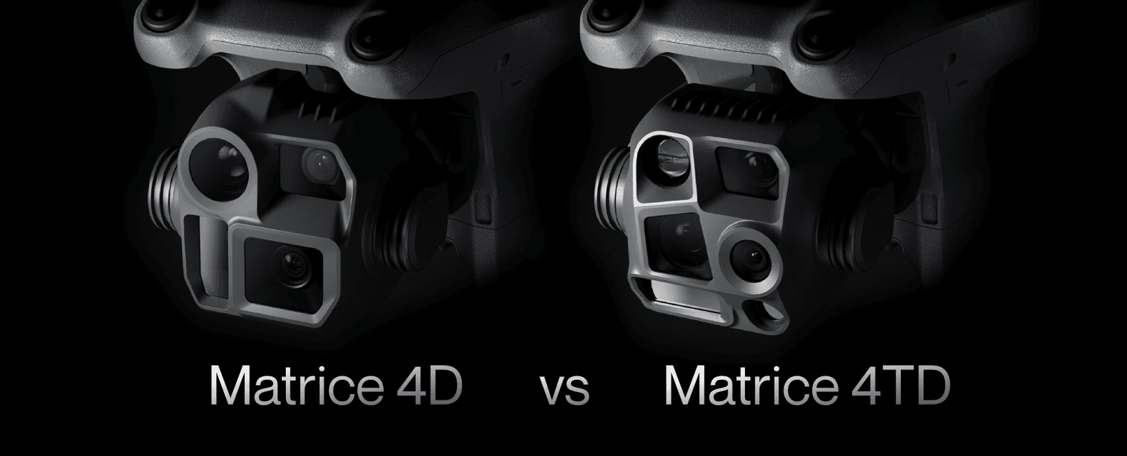 Jämförelse mellan två avancerade drönarkameror, Matrice 4D och Matrice 4TD, med fokus på deras design och sensorer.