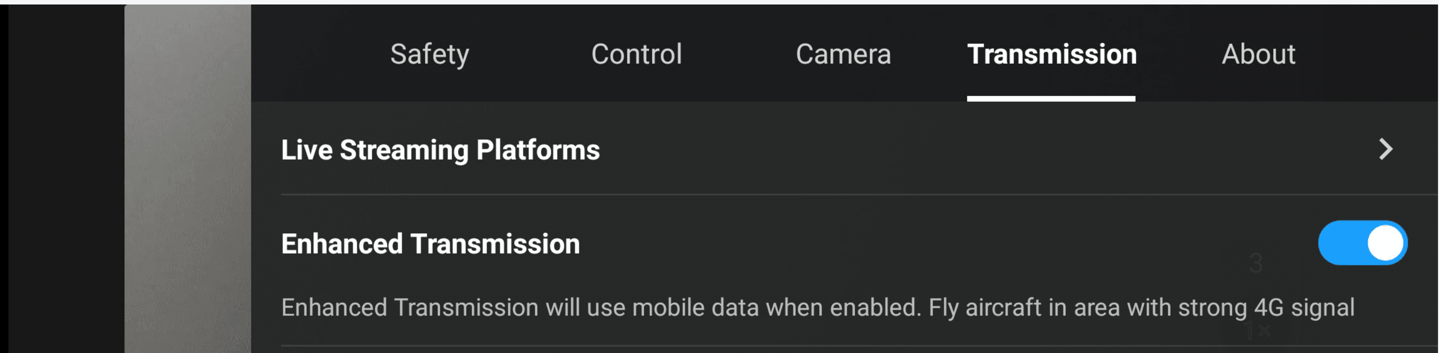 Aktivera Enhanced Transmission i DJI Fly - DJI Cellular Dongle
