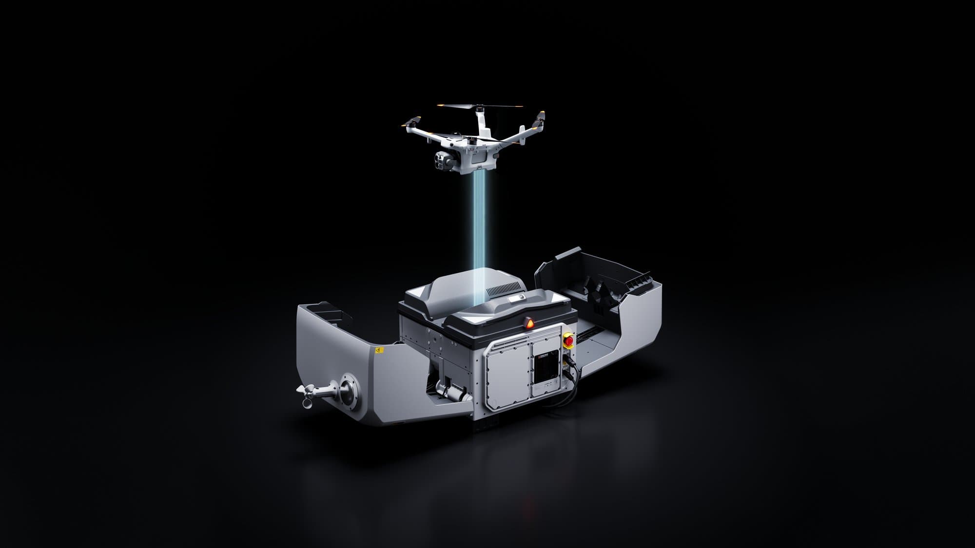 DJI Dock 4 med öppet lock och Matrice 5TD på landningsplattan
