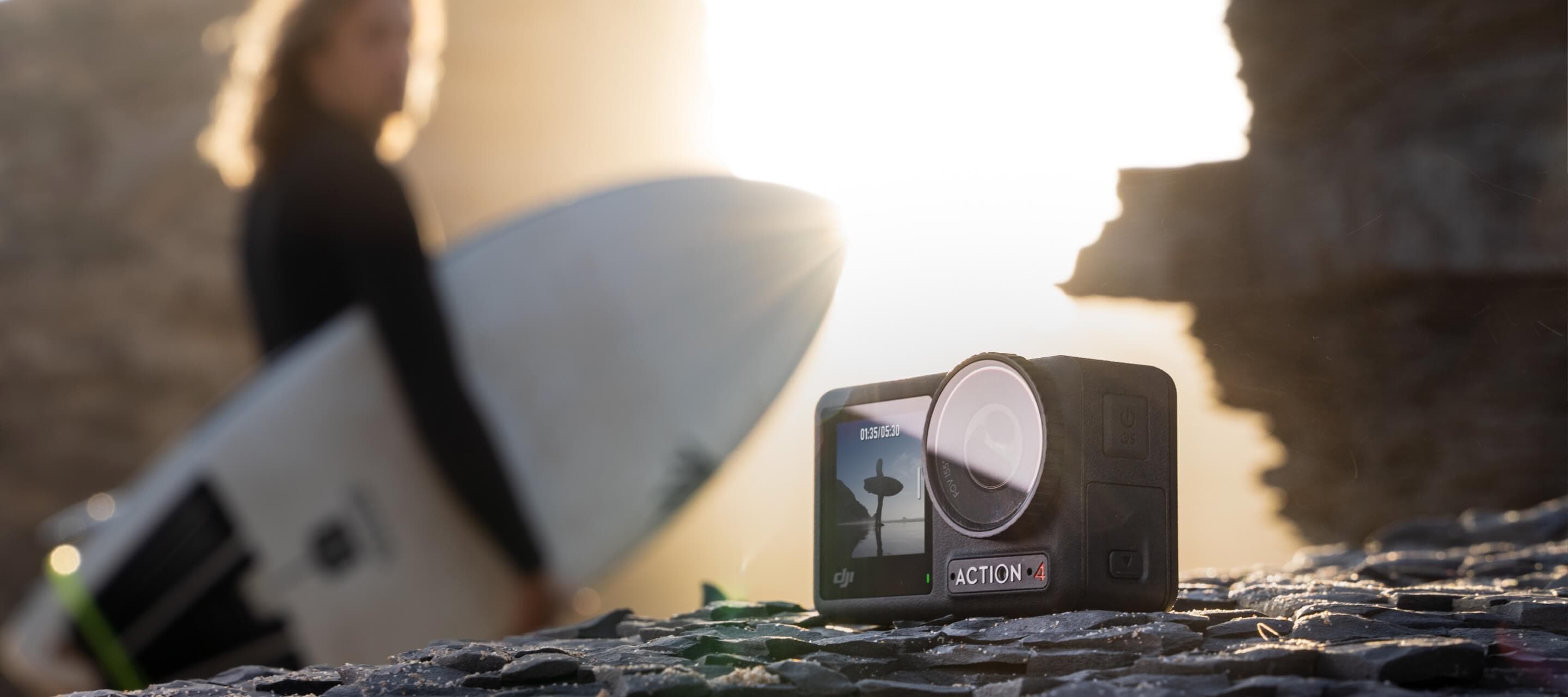 osmo action 4 filmar på stranden i svagt ljus