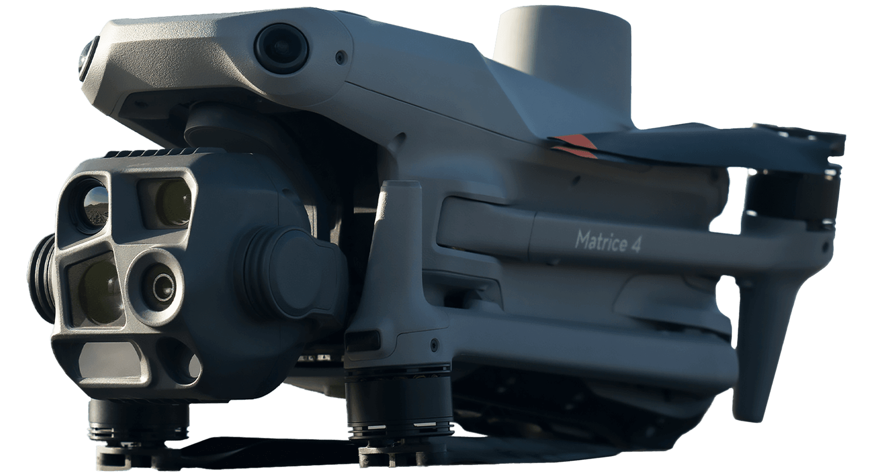 En närbild av en avancerad drönare med flera sensorer och kameror, designad för tekniska uppdrag.